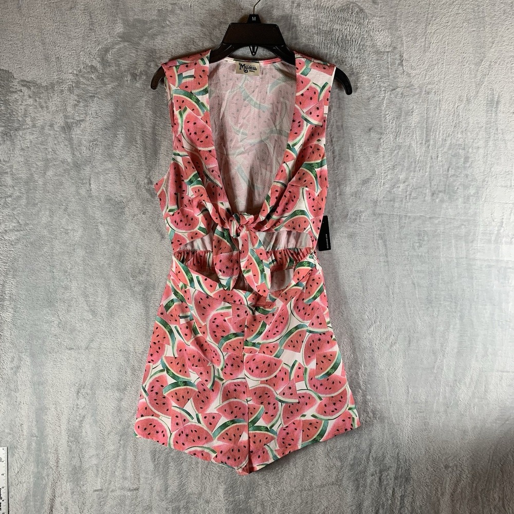 Show Me Your MuMu Women's Romper S Nantucket Watermelon Print Tie Front Side Zip